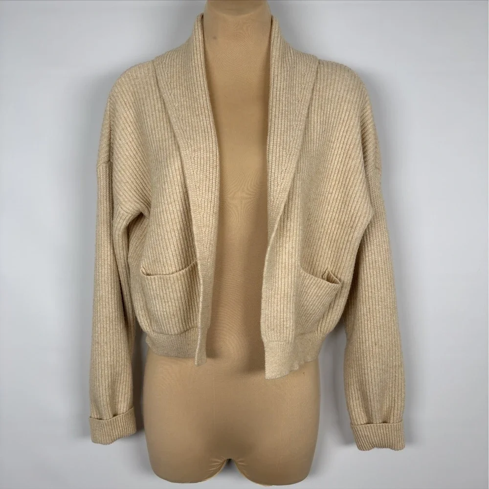 Francescas 'Blue Rain' Beige Textured‎ Knit Open Front Cardigan Sweater Size S